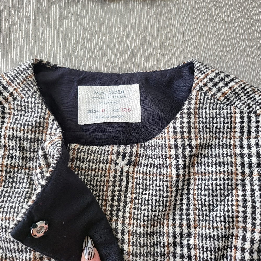 Zara girls houndstooth plaid quilted jacket